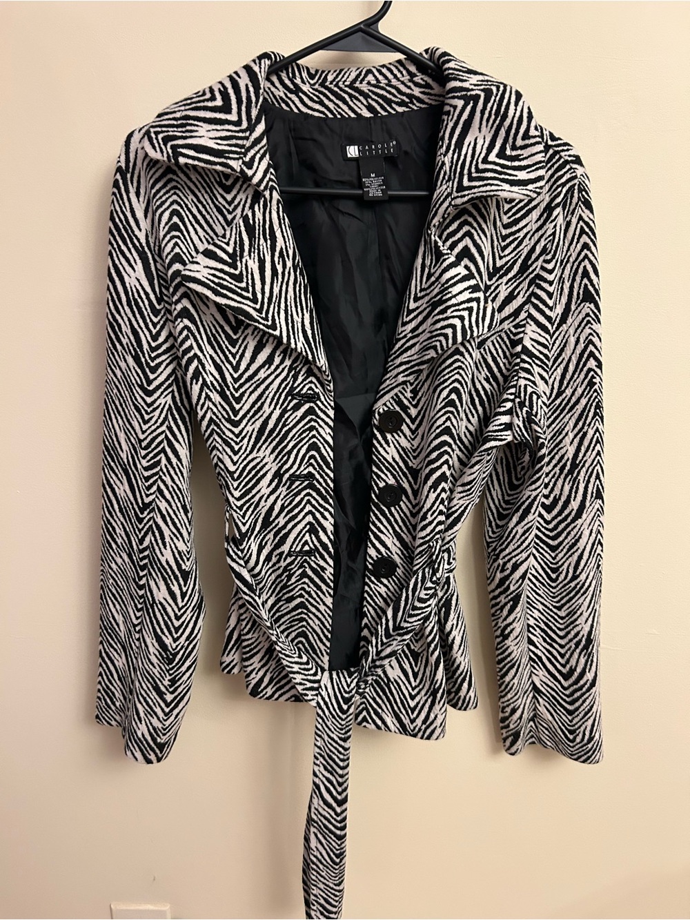 Carole Little Black & White Zebra-Print Belted Jacket